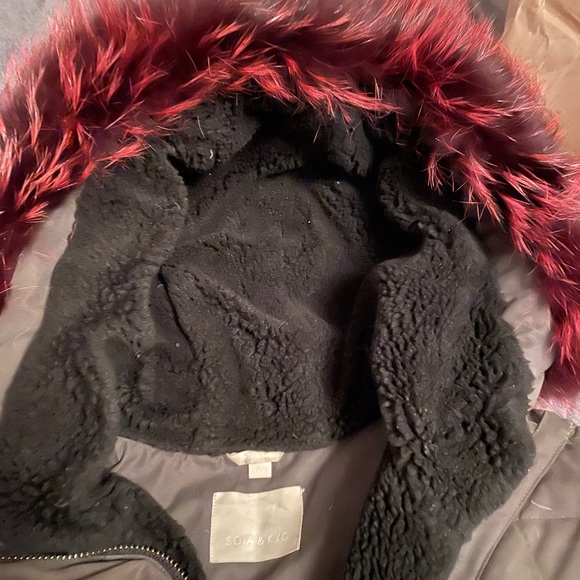 Soia&kyo Knee length green parka with pink fur - Picture 2 of 5